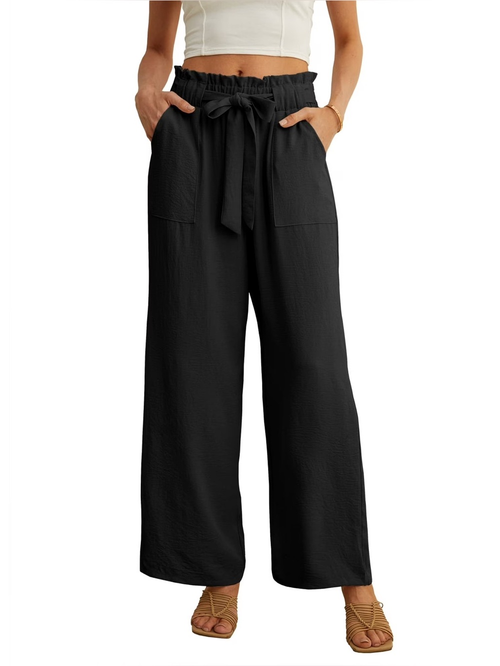 Halston Wide Leg Tie-Waist Linen Blend Trousers in Navy
